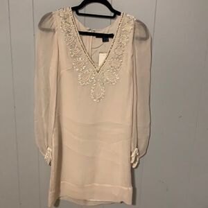 NWT Bex Beads Longsleeve V Neck Tunic Size 6 Off White